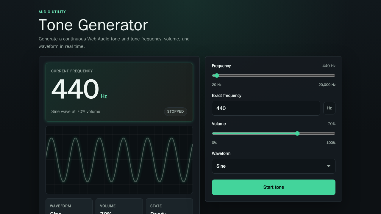 Tone Generator — music & sound utility on PlayApp by @igor_perciuleac